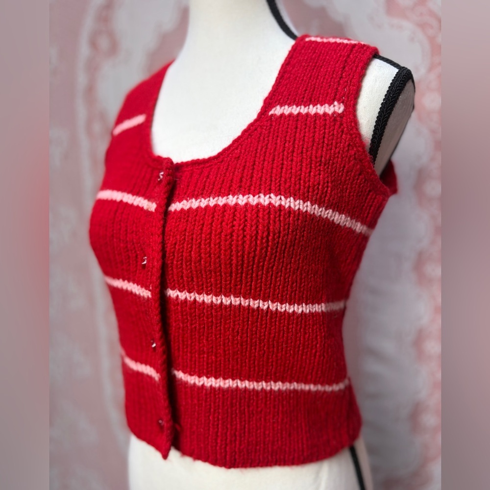 Vintage 90s Red Striped Knit Vest